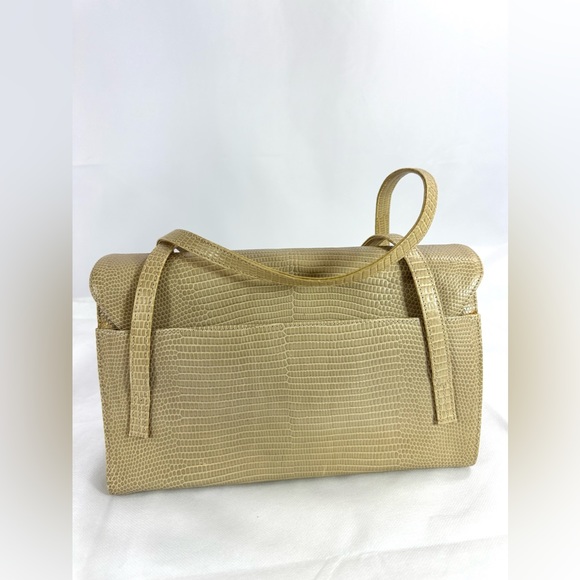 Vintage PALOMA PICASSO beige lizard leather embossed handbag purse X logo - Picture 7 of 16